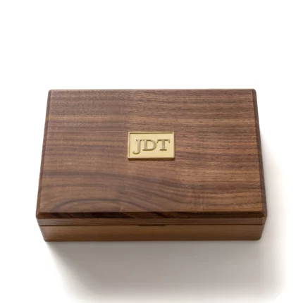 Personalized Black Walnut Wooden Jewelry Box with Custom Engraved Brass Plate