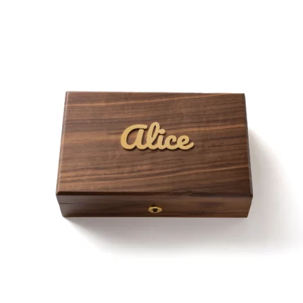 Medium Personalized Black Walnut Wooden Jewelry Storage Box with Lock and Custom Brass Monogram