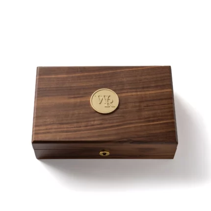 Medium Personalized Black Walnut Wooden Jewelry Storage Box with Lock and Custom Engraved Brass Plate